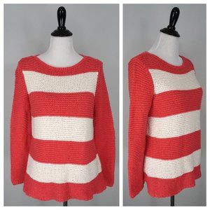 CHICOS Pink White Striped Metallic Knit Color Block Sweater Size 1 Medium US 8